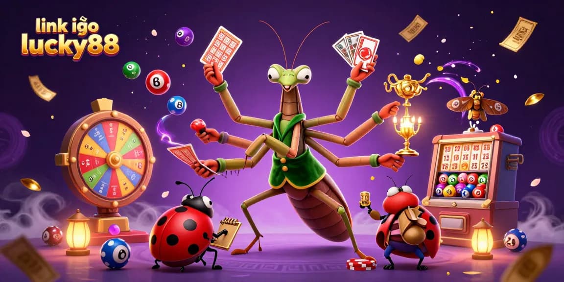 Experience the thrill of gaming with link vào lucky88, featuring vibrant lottery balls, a card sharp, and a pit boss.