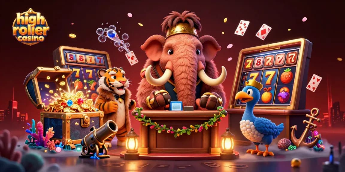Experience the excitement of a high roller casino with cartoon characters and slot elements.