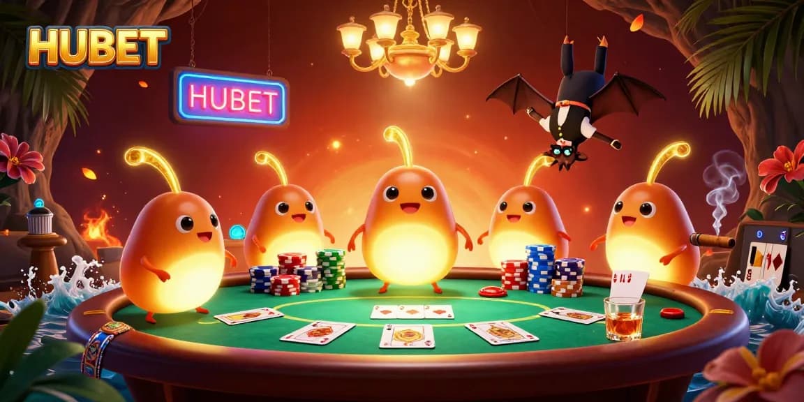 Engage in HUBET casino excitement with glowworms illuminating a vibrant poker scene.