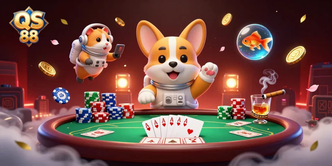 Engage in thrilling gameplay at QS 88, where an astronaut corgi and friends navigate a vibrant space casino.