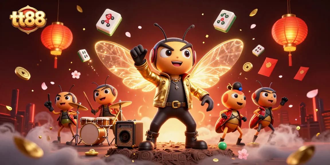 Experience gaming excitement with tt88's vibrant 3D casino scene featuring rock star characters and festive elements.