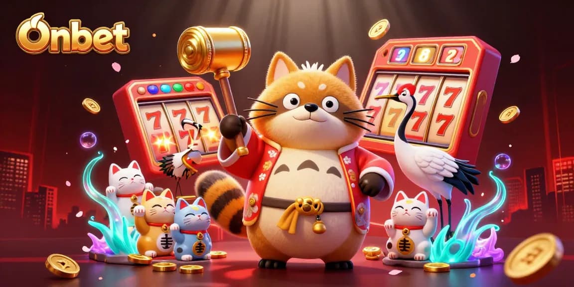 Experience the excitement of Onbet through this vibrant 3D illustration featuring animated characters and casino elements.