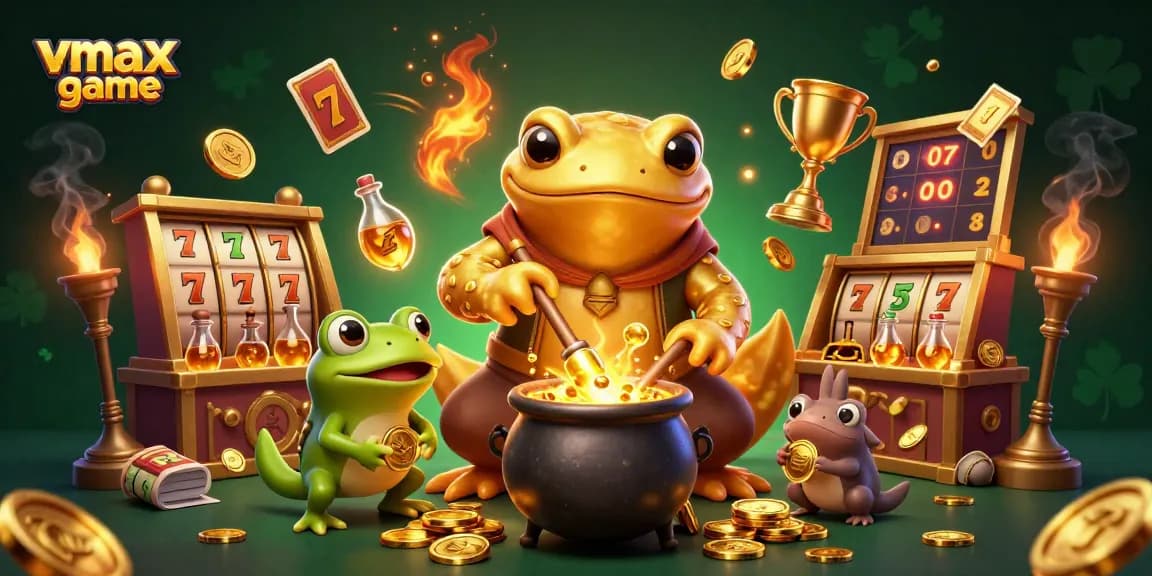 Experience the thrill of vmax game with colorful slot reels and gold coins in a vibrant casino scene.