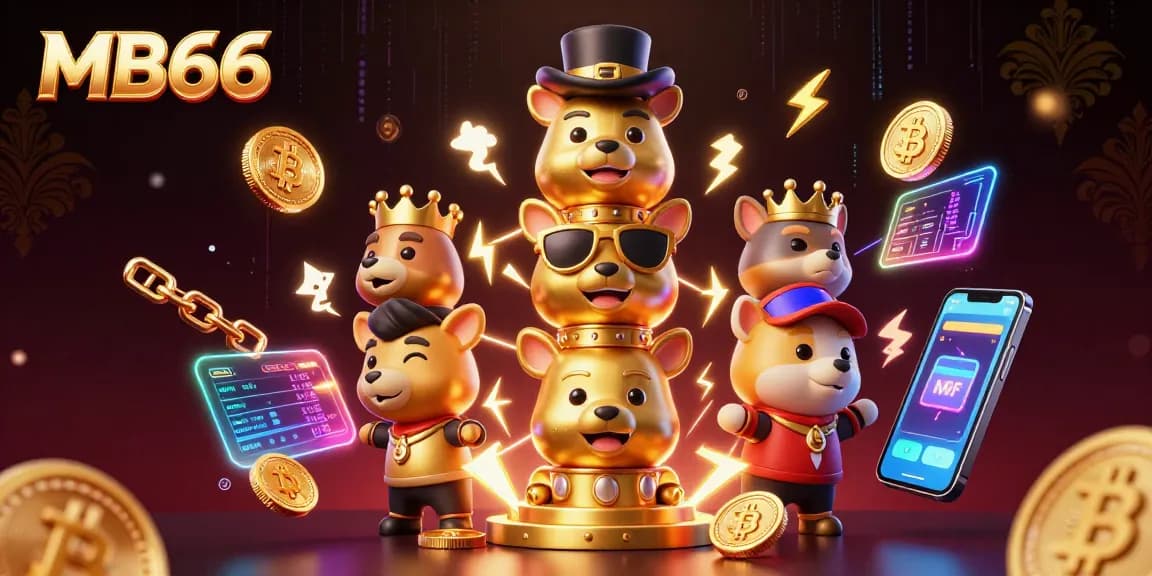 Play engaging games with MB66, showcasing a vibrant casino scene filled with animated characters and crypto elements.