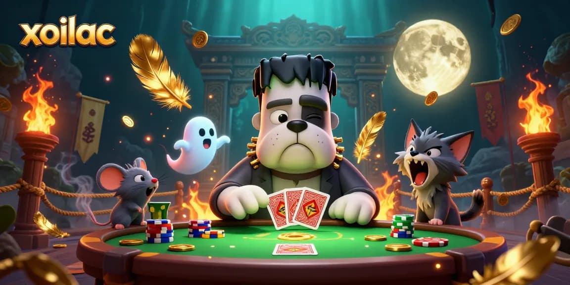 Join the gambling action on xoilac with a vibrant 3D casino illustration featuring engaging characters.
