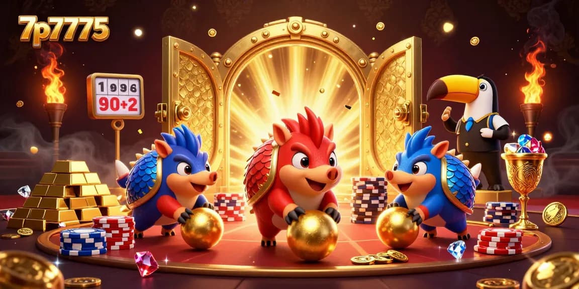 Engage in action with 7p7775 as rival pangolins roll golden balls amidst poker chips and treasures.