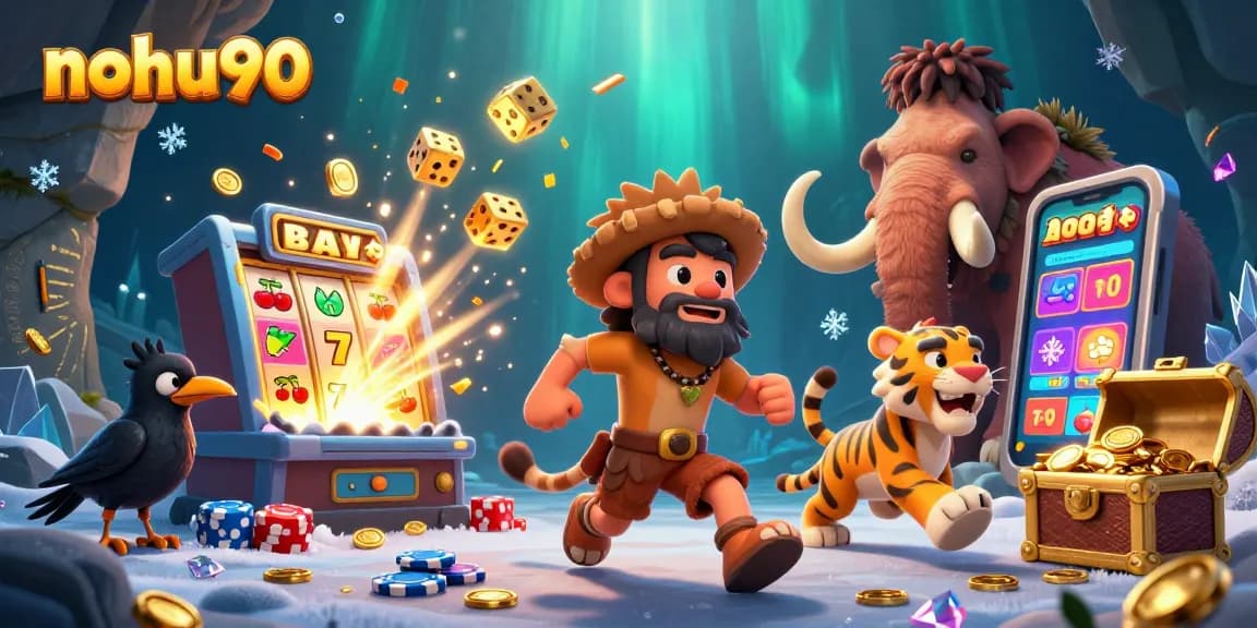 Experience thrilling wins at nohu90's prehistoric casino with vibrant 3D characters and jackpot excitement.