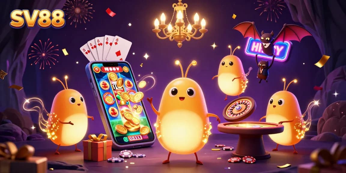 Win big at SV88's vibrant cave casino, illuminated by glowing teams of glowworms and a bat dealer.