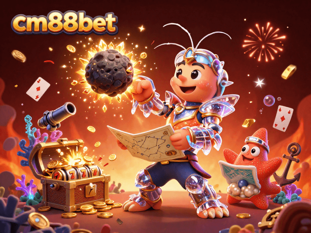 Experience thrilling wins with cm88bet in a dynamic casino-themed 3D illustrated scene.