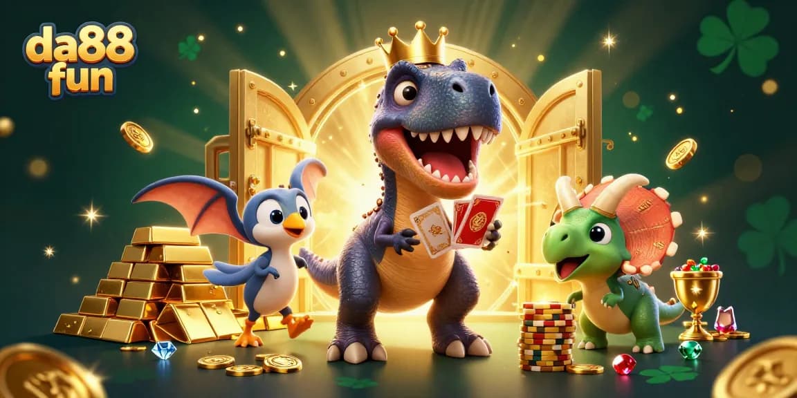 Experience the excitement of da88 fun with vibrant 3D characters celebrating casino games.