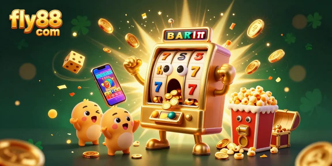 Play and win big at fly88 com with a thrilling jackpot scene featuring lively slot machines and golden surprises.
