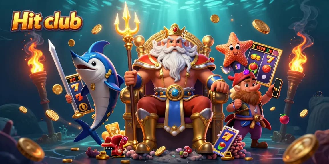 Experience thrilling jackpots and slot games at Hit club with dynamic 3D sea-themed illustration.