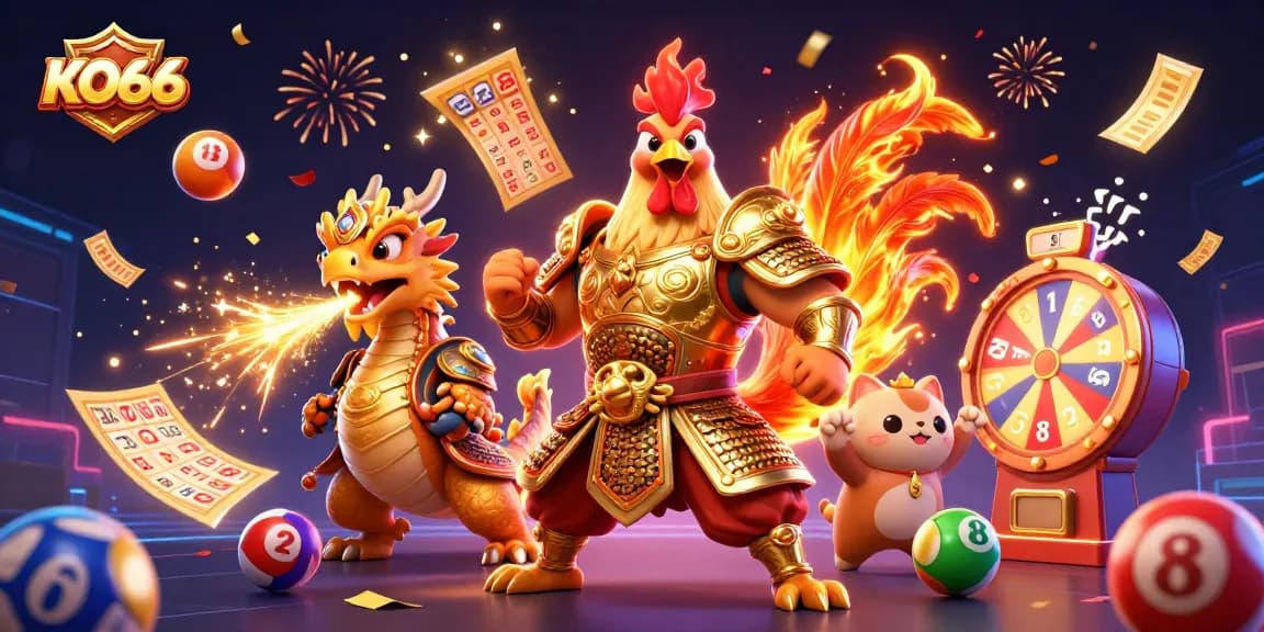 Engage with KO66's thrilling jackpot adventures featuring wild characters and vibrant gaming elements.