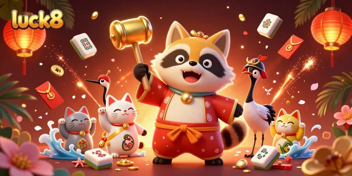 Win big at luck8 with vibrant 3D characters enjoying a lively casino atmosphere filled with games.