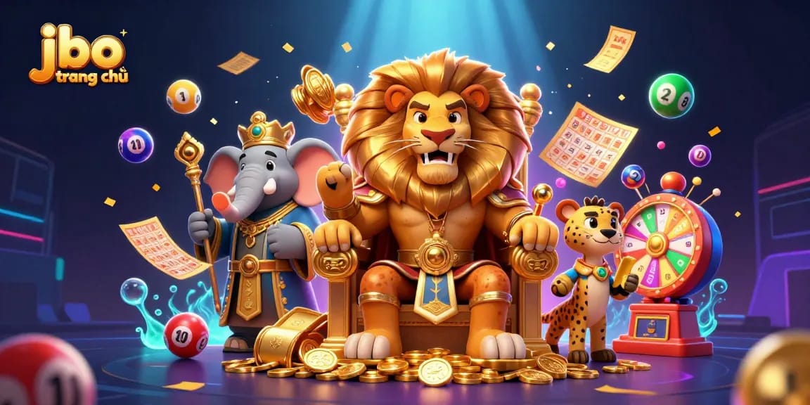Experience thrilling gaming at jbo trang chủ with a vibrant illustration of the lion king and his companions.