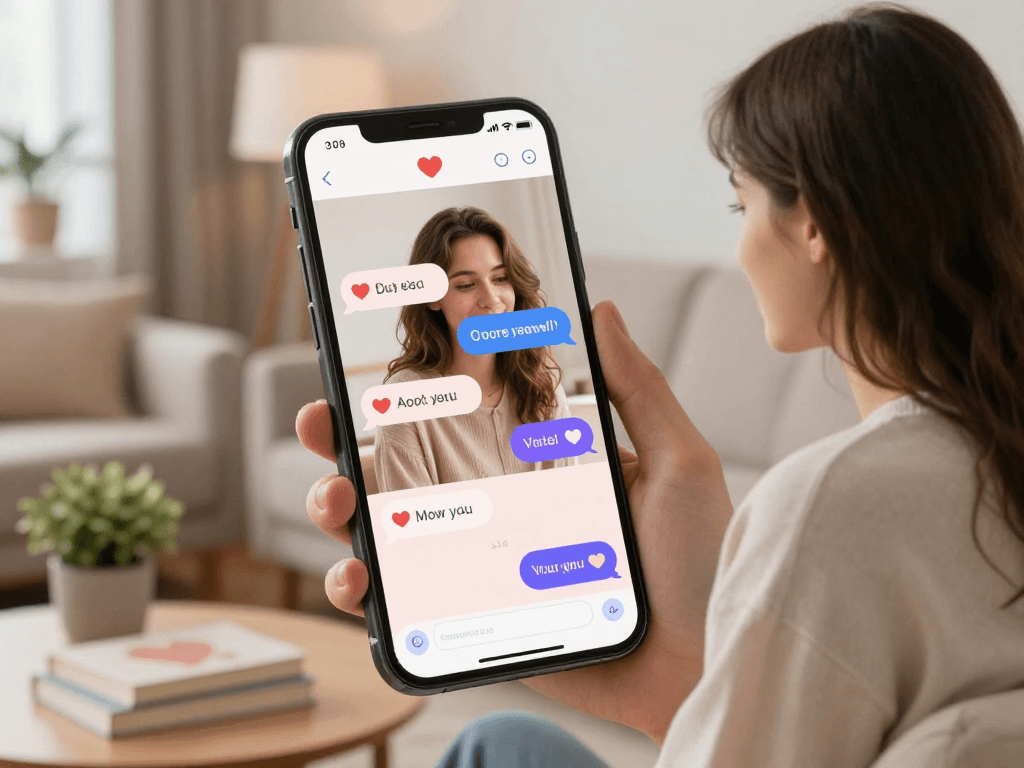 Engaging sex AI chat scene showing a couple in a cozy setting, enhancing digital relationships.