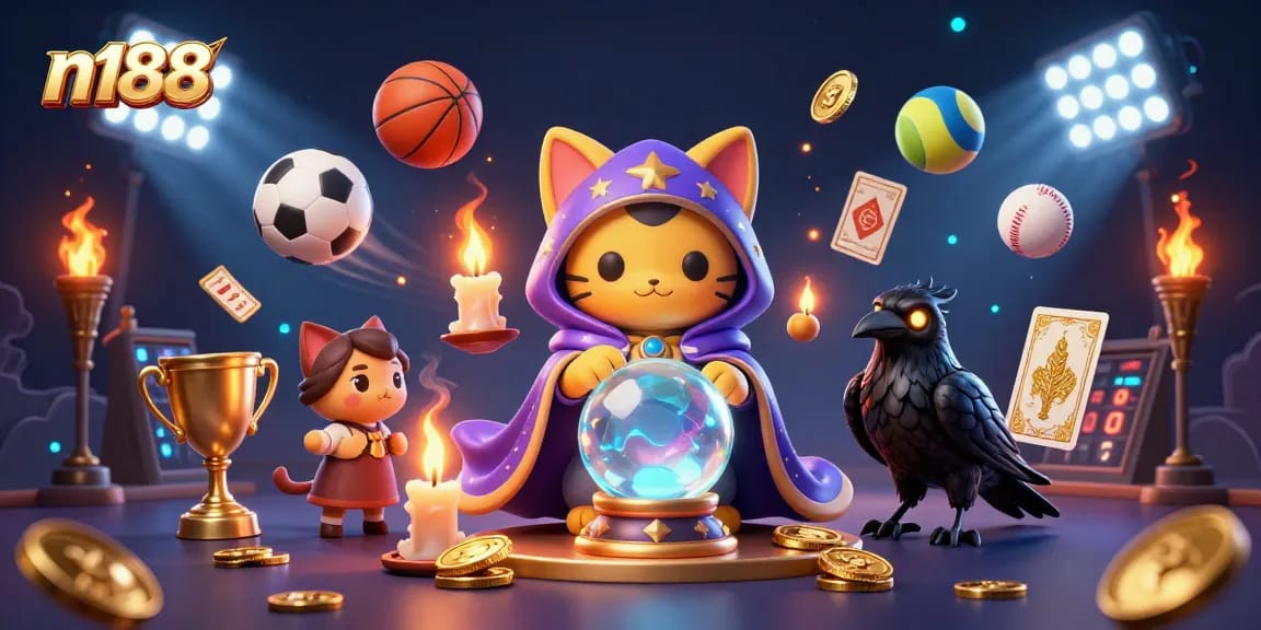 Experience the thrill of n188 with dynamic sports betting excitement and magical characters in a vibrant scene.