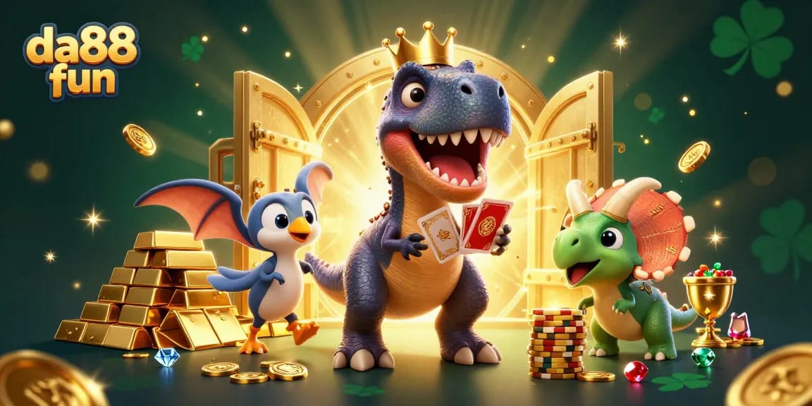 Experience the excitement of da88 fun with vibrant 3D characters celebrating casino games.