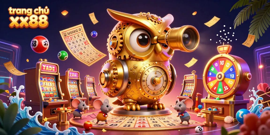 Join the excitement at trang chủ xx88 with a vibrant casino illustration showcasing games and joyful characters in action.