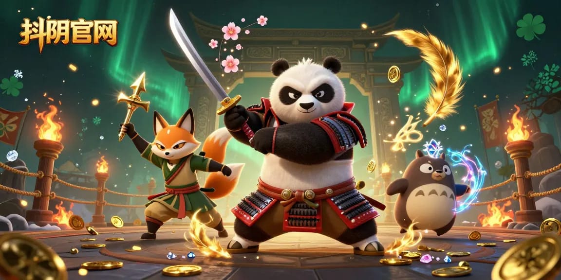 Engage with 抖阴官网's vibrant gaming environment featuring a samurai panda and ninja fox.