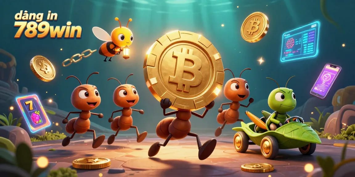 Join the action in đăng nhập 789win with this vibrant scene of ants heisting a giant poker chip.