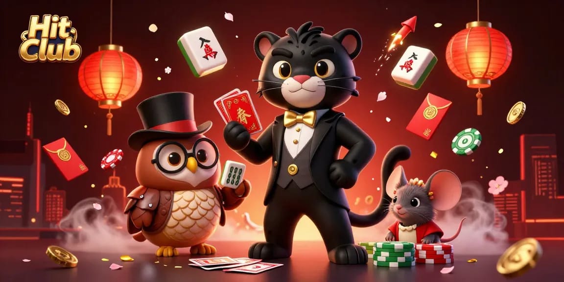 Experience the excitement at Hit Club with stylish characters and dynamic gaming elements in this vibrant illustration.