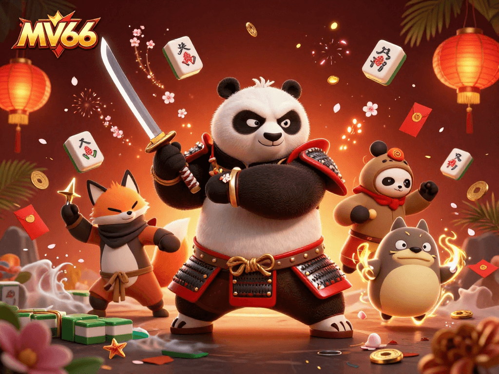 Engage with thrilling games at MV66, featuring dynamic characters in a vibrant casino scene.