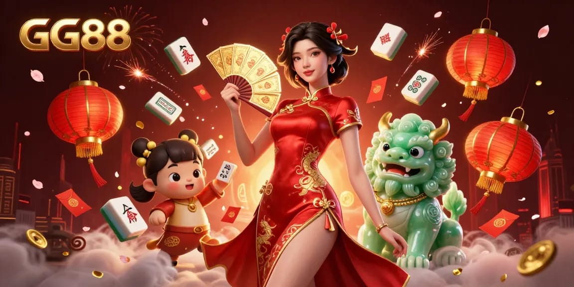 Experience thrilling gameplay at GG88 with a captivating scene featuring a woman in a qipao and vibrant game elements.