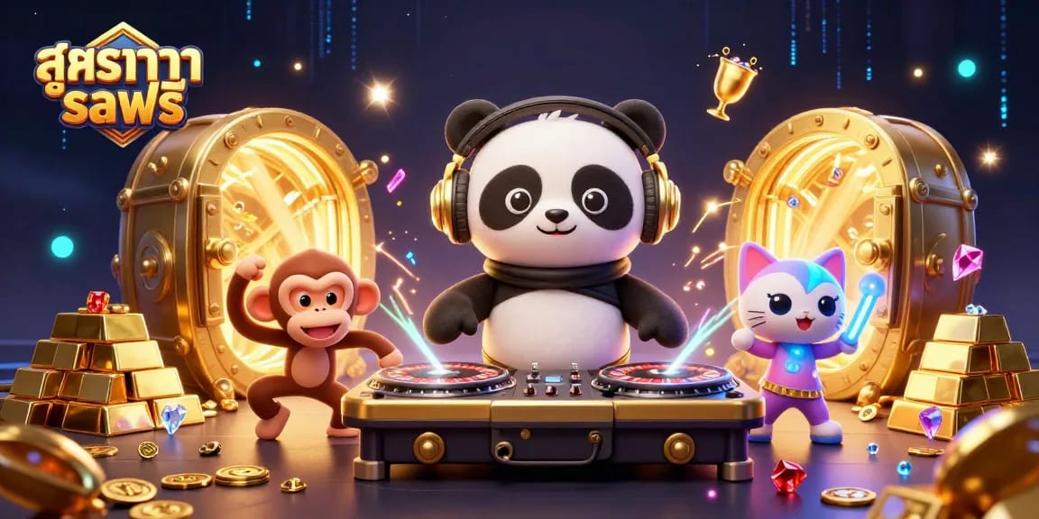 Spin and win with สูตรบาคาร่าsaฟรี in this vibrant, energetic 3D casino illustration featuring dynamic characters.