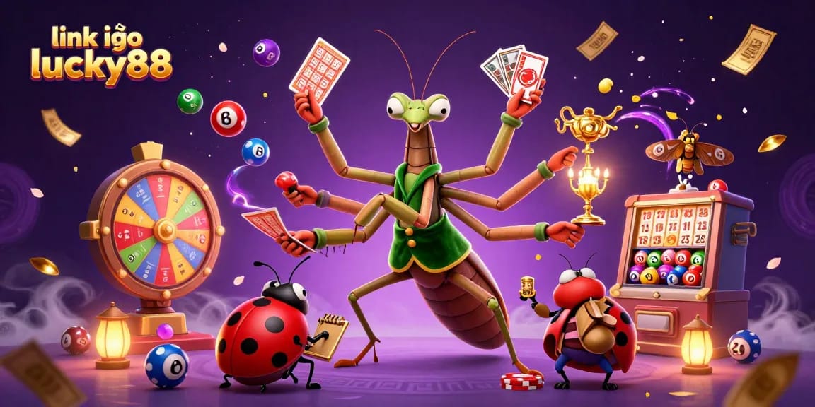 Experience the thrill of gaming with link vào lucky88, featuring vibrant lottery balls, a card sharp, and a pit boss.