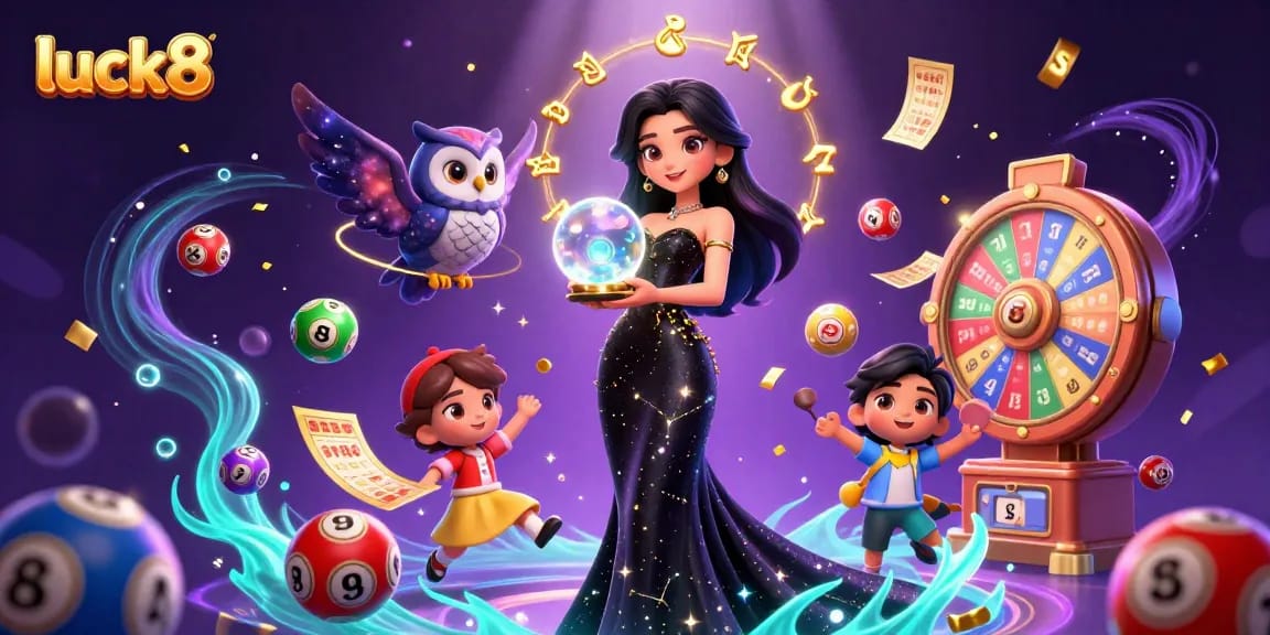 Win big with luck8 as the stunning lady brings magic to the casino scene filled with vibrant elements.