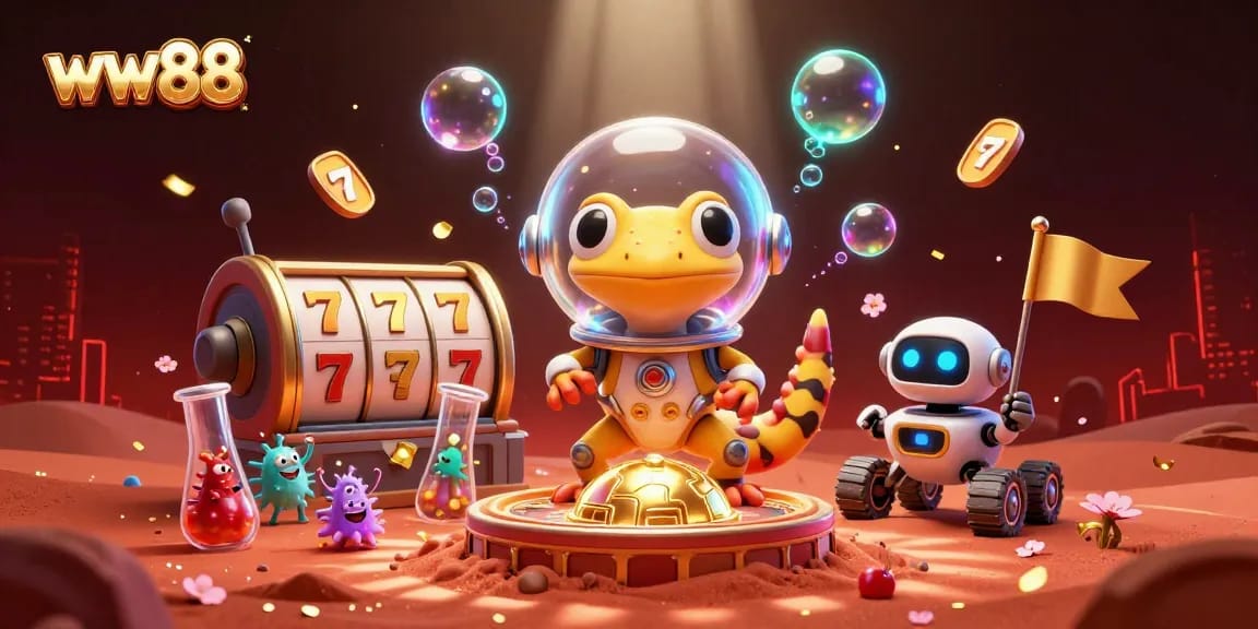 Experience excitement with ww88 at a vibrant alien casino filled with lucky symbols and cheerful elements.