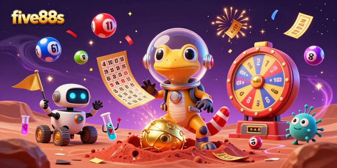 Experience the thrill of five88s with Martian characters in a vibrant casino scene.