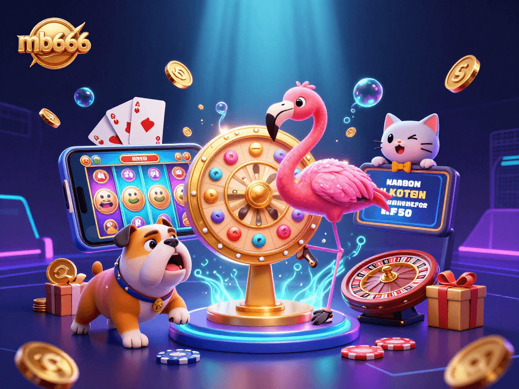 Spin to win with mb666's captivating gaming scene featuring vibrant slot action and exciting prizes.
