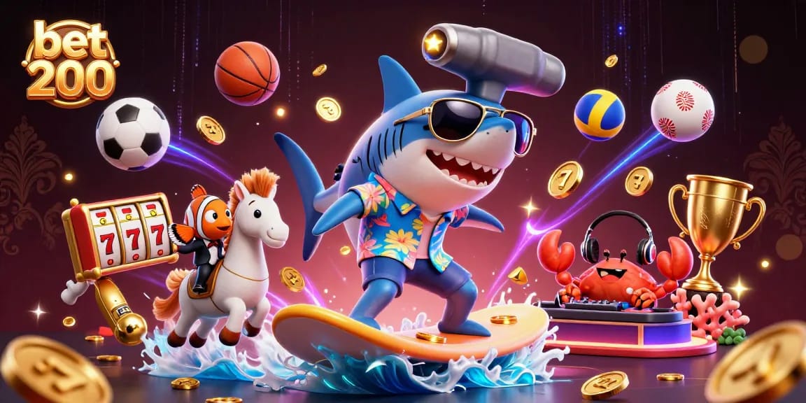 Win big with bet 200 in this vibrant casino scene featuring unique marine characters.