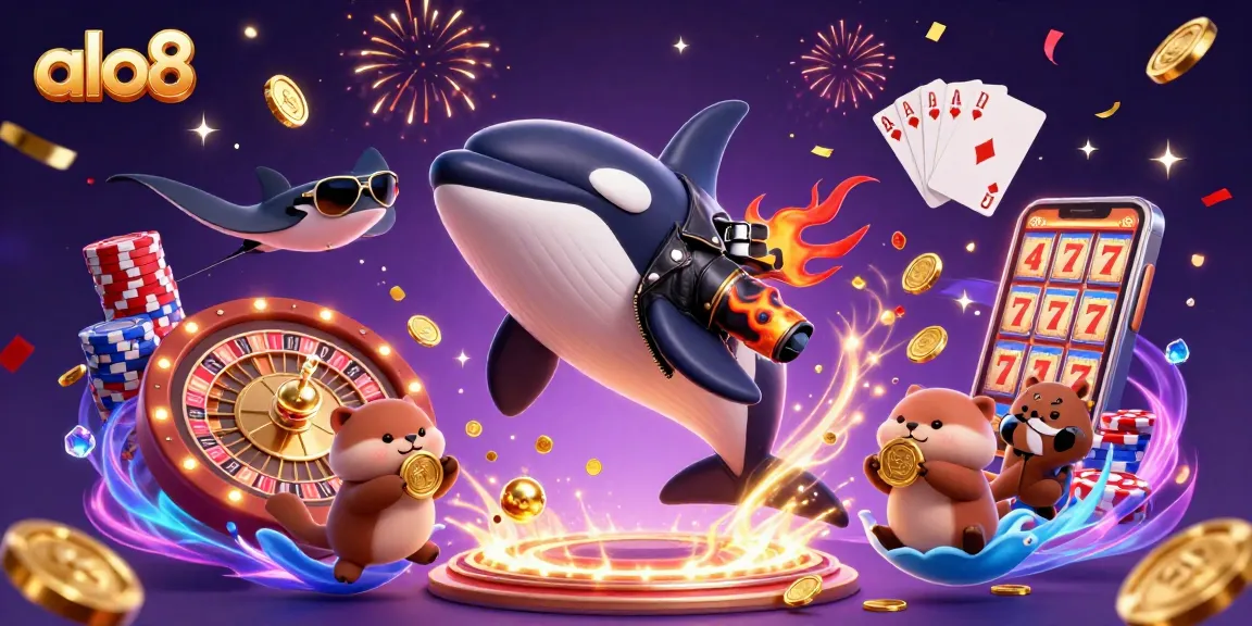 Experience the thrilling excitement of alo8 as sea creatures celebrate with coins and casino elements.