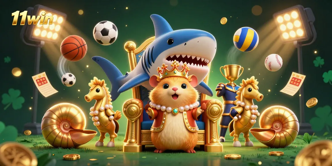 Engage with 11WIN by exploring an exciting 3D casino realm featuring a golden hamster king and dynamic sports elements.