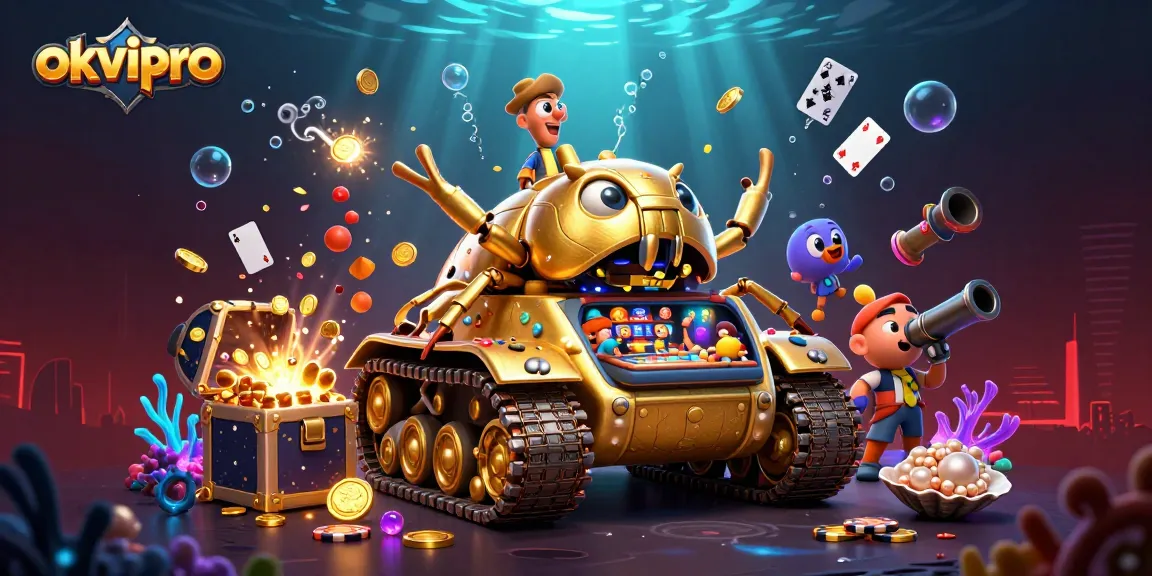 Engage with okvipro's vibrant casino universe featuring a golden beetle tank and treasures.