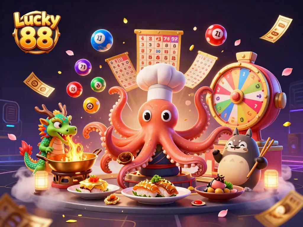 Experience the excitement of winning with Lucky 88 at vibrant casino games, illustrated in colorful action.