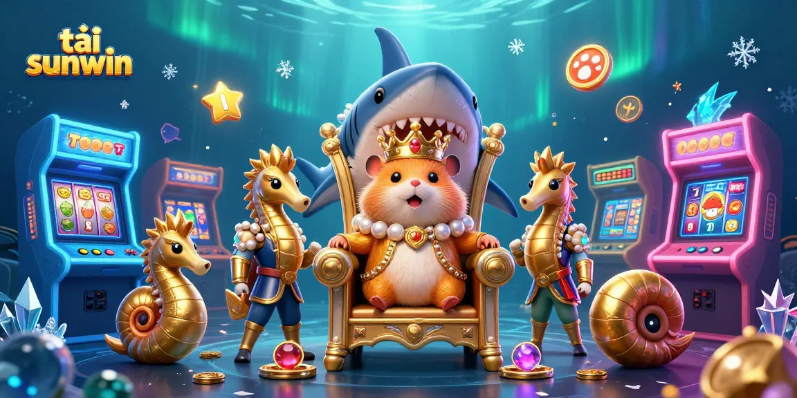 Experience the thrill to tải sunwin with gaming machines surrounded by a golden hamster king.