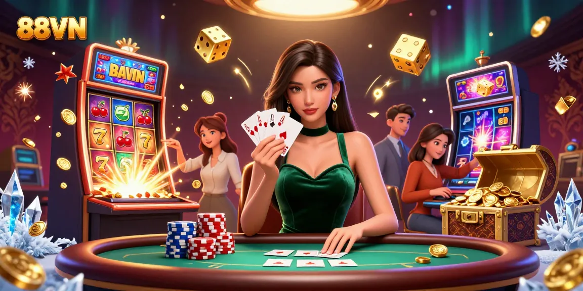 Engage with 88VN's thrilling poker scene showcasing strategic gameplay and luxurious casino elements.