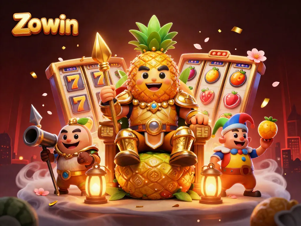 Engage in thrilling action with Zo win, showcasing vibrant slot reels and energetic casino characters.