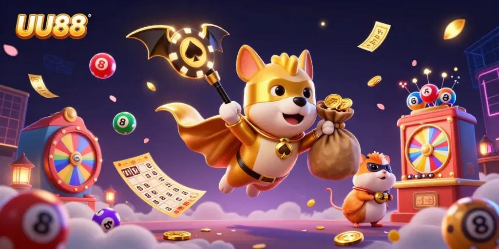 Engage with UU88's exciting online betting universe featuring lottery elements and colorful gaming visuals.