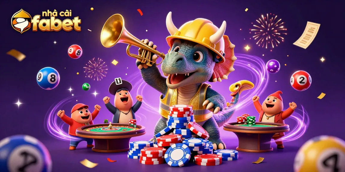 Engage in exciting gambling adventures with nhà cái fabet as colorful lottery balls and gaming elements surround cheerful characters.
