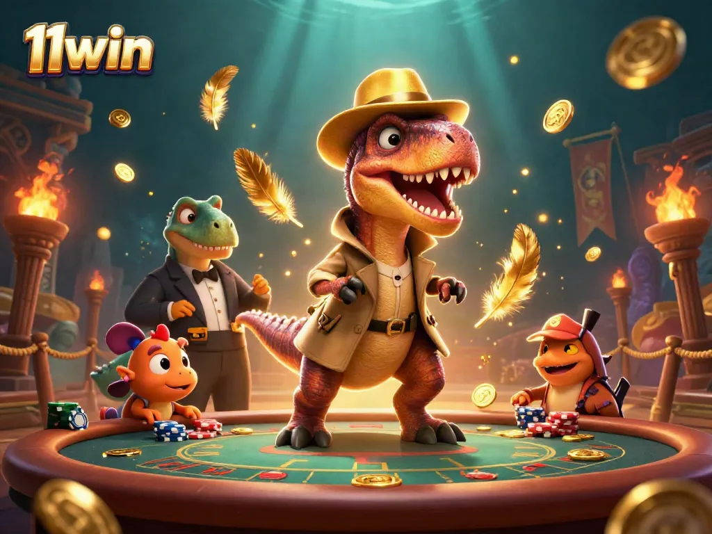 Experience the excitement of 11win with animated casino characters in action at a vibrant gambling scene.