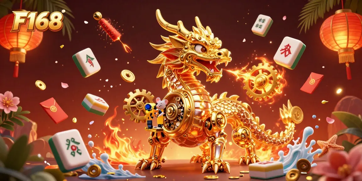 Play exciting slots and games at F168 with a whimsical dragon engineer delighting in the robust casino scene.