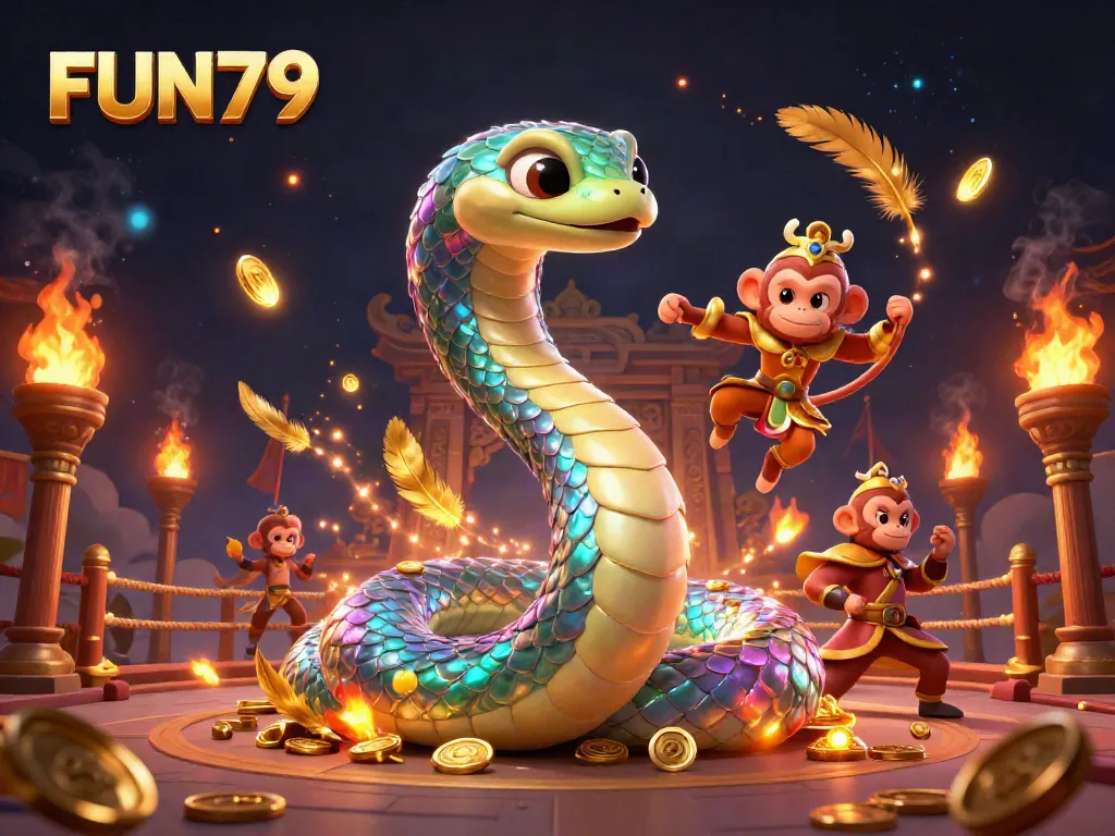 Engage in thrilling gameplay at FUN79 with vibrant characters and dynamic casino elements lighting up the scene.