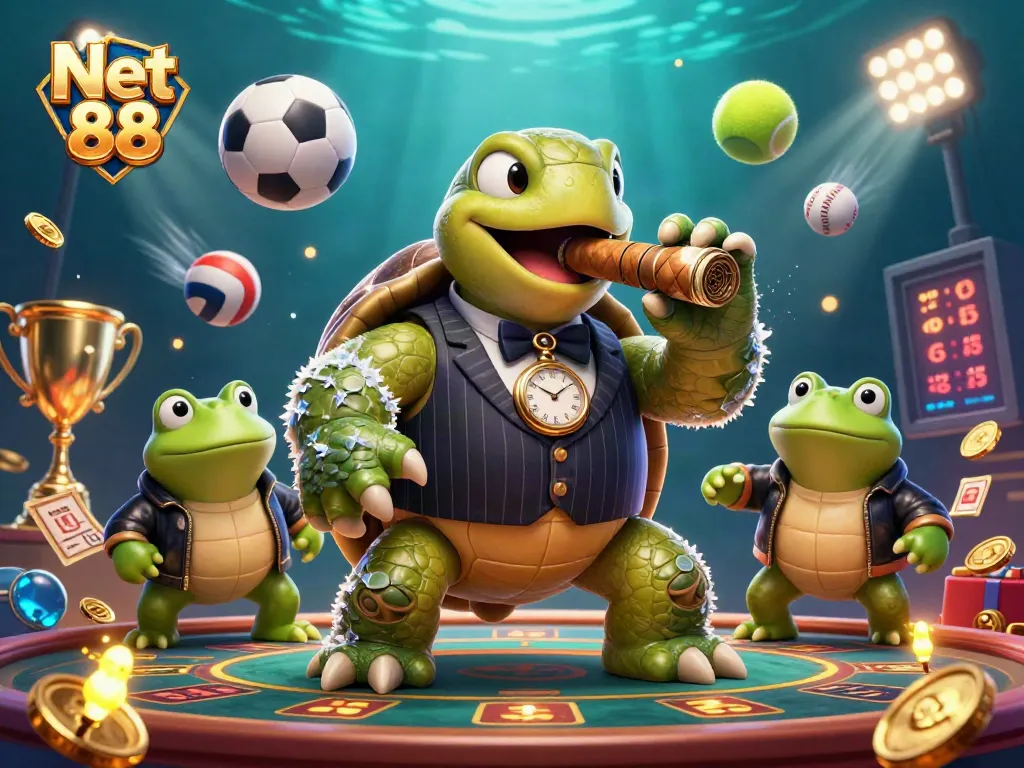 Experience the thrilling action of Net 88 with dynamic sports betting elements and charming characters.