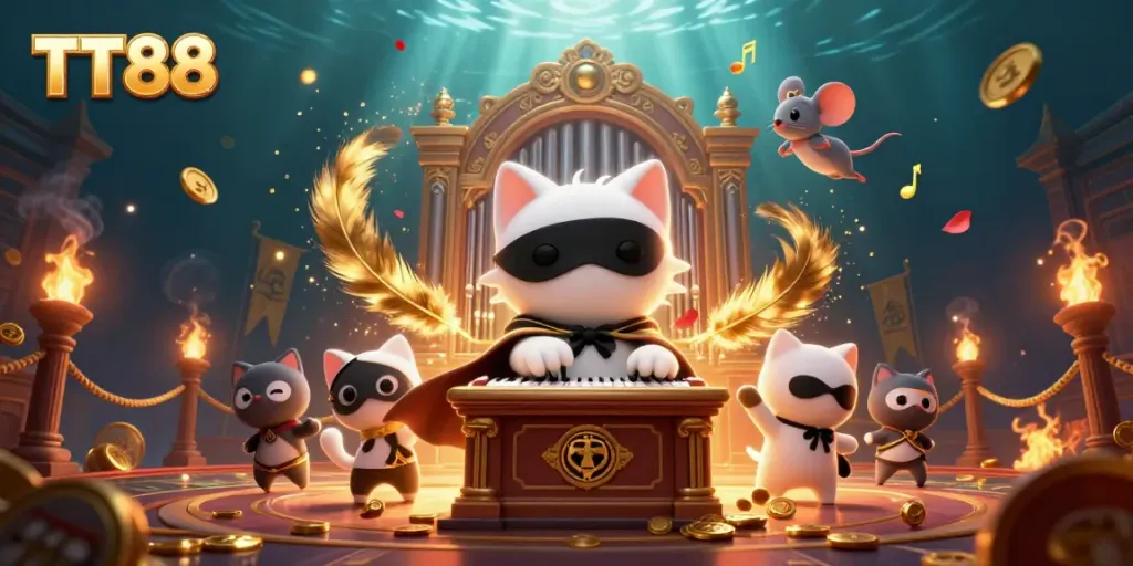 Experience the excitement of TT88 with dynamic casino elements and engaging characters in a thrilling gambling scene.