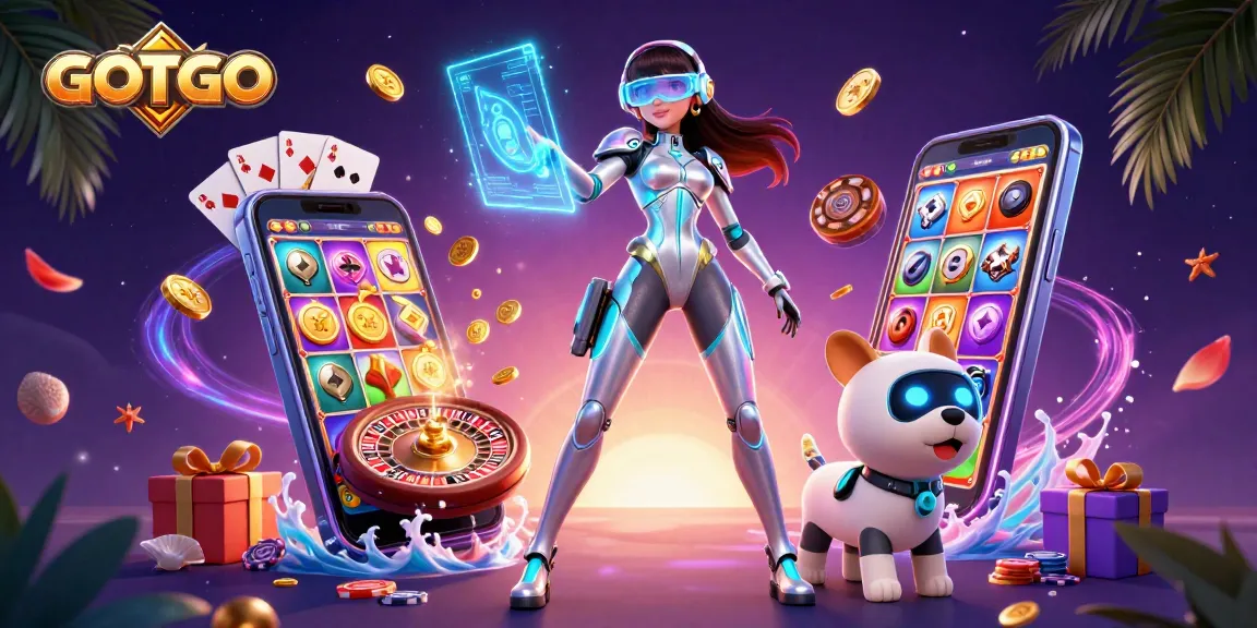 Rasakan sensasi GOTOTO dengan permainan slot yang berwarna-warni dan penjaga kasino futuristik.